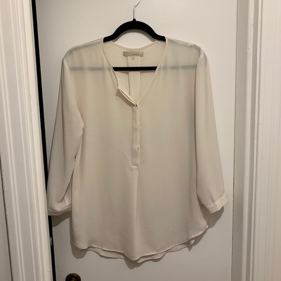 Sheer Ivory Blouse w/ 3/4 sleeves - Picture 1 of 2